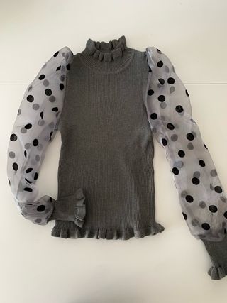 Jersey gris mangas tul lunares Matchpoint