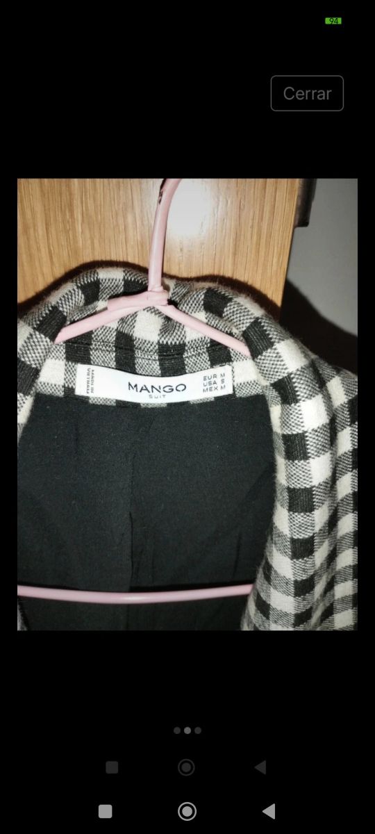 Americana larga cuadros Mango Talla M