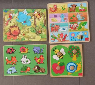 Lote 4 puzzles de madera infantiles