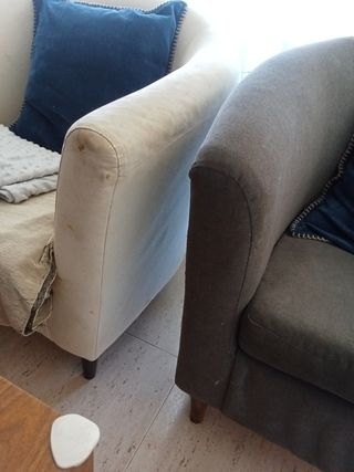 Sillón de tela beige y otra gris  para tapizar