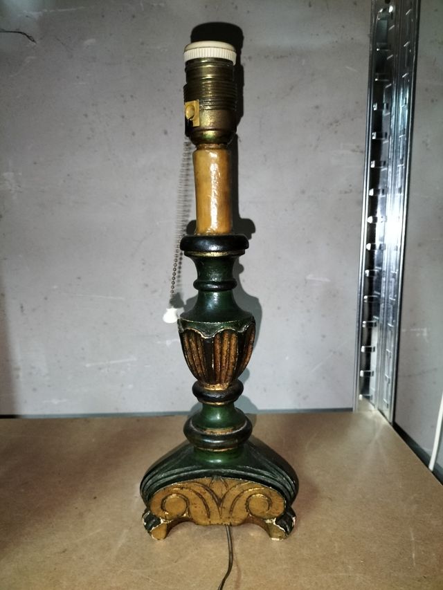 Antigua Lámpara Candelabro Talla Madera
