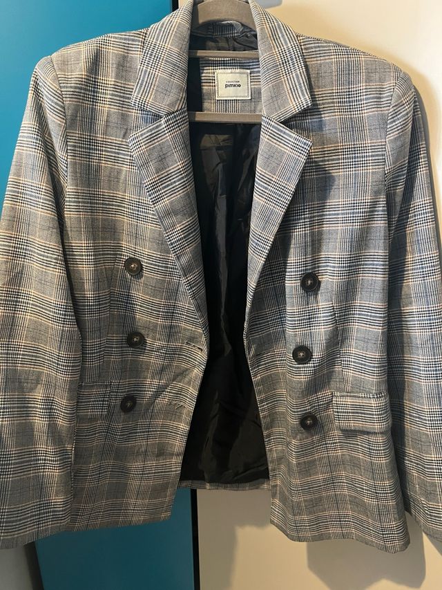 Blazer cuadros Pimkie gris multicolor