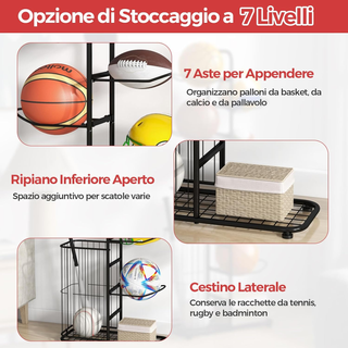 Scaffale Portapalle a 7 Livelli, Porta Pallacanest