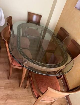 Mesa Comedor Cristal 6 Sillas Madera