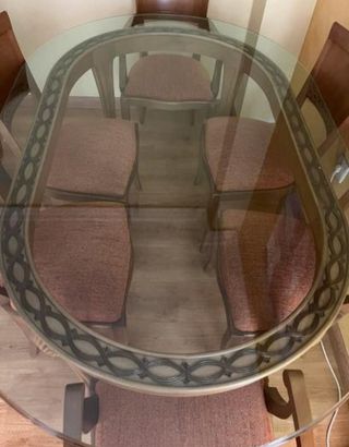 Mesa Comedor Cristal 6 Sillas Madera