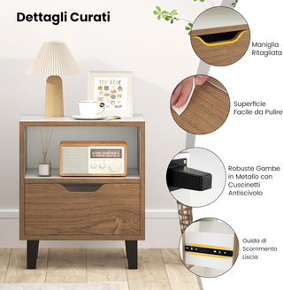 Comodino 37 x 33 x 44 cm, Tavolino da Letto con Ca