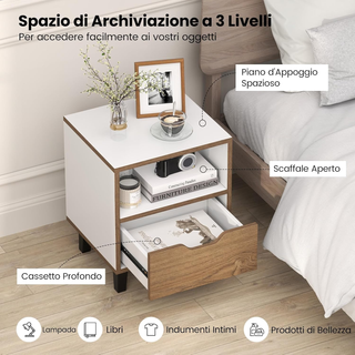Comodino 37 x 33 x 44 cm, Tavolino da Letto con Ca