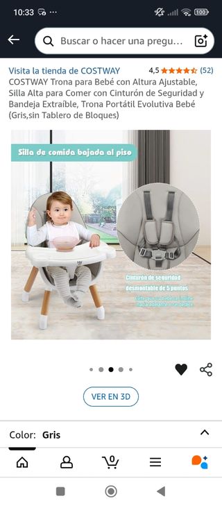 Trona COSTWAY Evolutiva Bebé Gris