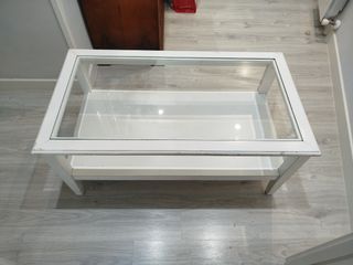Mesa de centro cristal y madera blanca