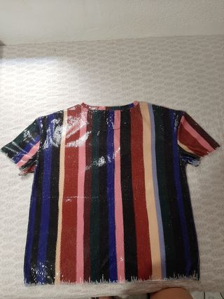 Camiseta rayas lentejuelas multicolor
