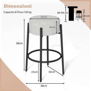 Sgabello da Bar 48 x 48 x 68 cm, Sedia da Pranzo c