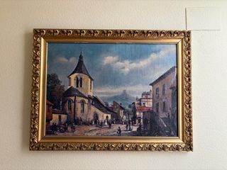Cuadro al óleo paisaje pueblo