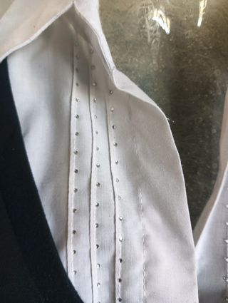 Maglia blu colletto camicia con strass taglia L