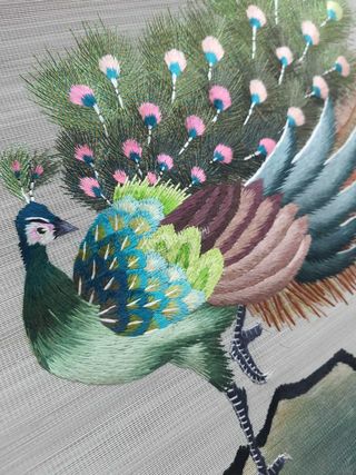 Stuoia bambù ricamo pavone