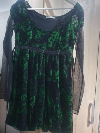 Vestido fiesta negro y verde