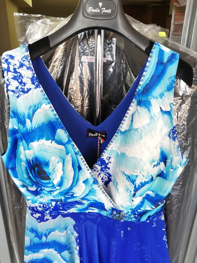 Abito elegante fantasia floreale blu e bianco