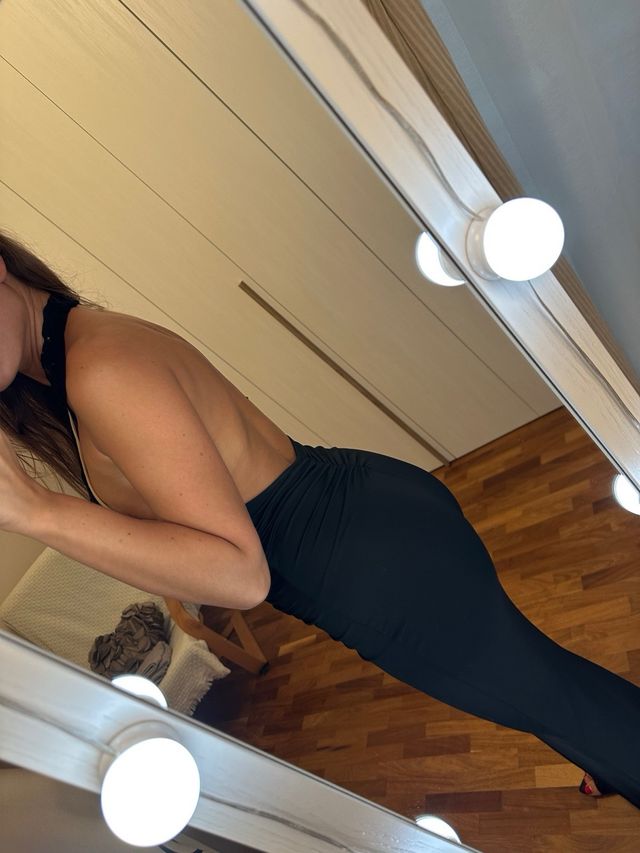 Abito lungo pizzo nero e beige