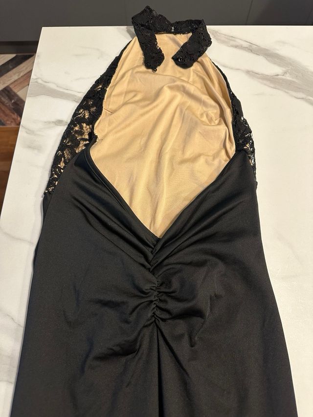 Abito lungo pizzo nero e beige