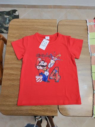 Camiseta Cumpleaños Mario Bros 4 Años Talla 120