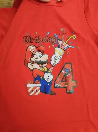 Camiseta Cumpleaños Mario Bros 4 Años Talla 120