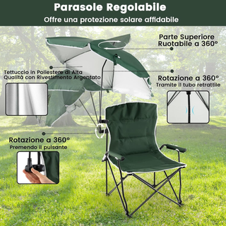 Sedia da Campeggio con Ombrello Regolabile, Sedia