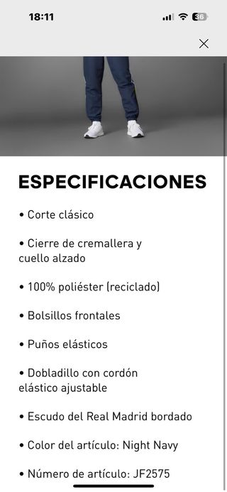 Chaqueta Real Madrid Adidas Negra y Blanca