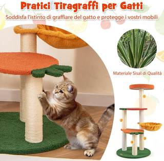 Tiragraffi per Gatto Alto 100 cm Stile Frutta, Alb