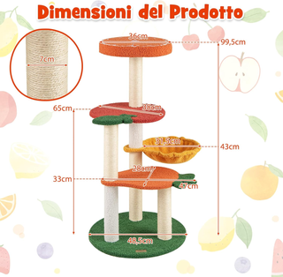 Tiragraffi per Gatto Alto 100 cm Stile Frutta, Alb