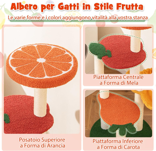 Tiragraffi per Gatto Alto 100 cm Stile Frutta, Alb