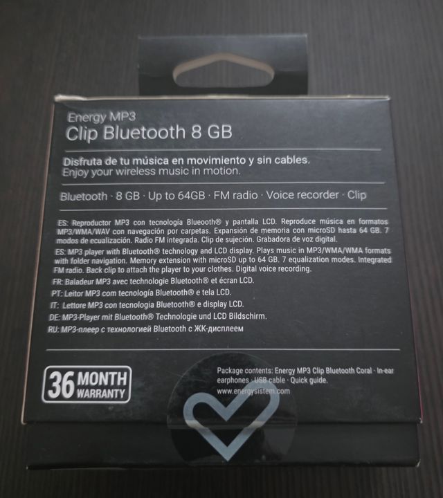 Reproductor MP3 Energy Clip Bluetooth 8GB