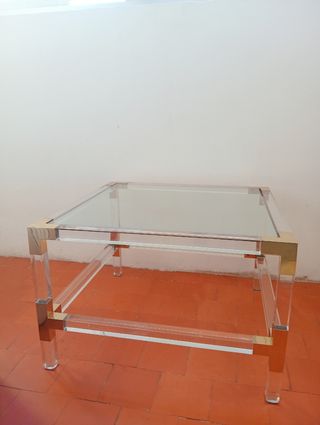 Mesa de centro cristal y metal dorado