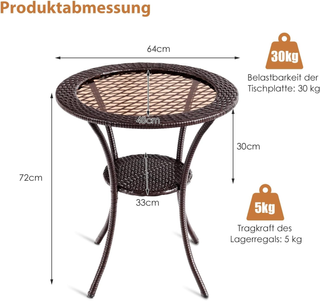 Tavolo da giardino rotondo in rattan sintetico, ta