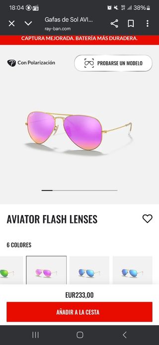 Gafas de Sol Ray-Ban Aviator Rosas Nuevas