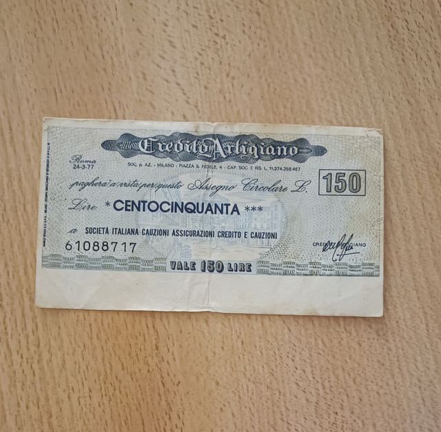Assegno Circolare Credito Artigiano 1977