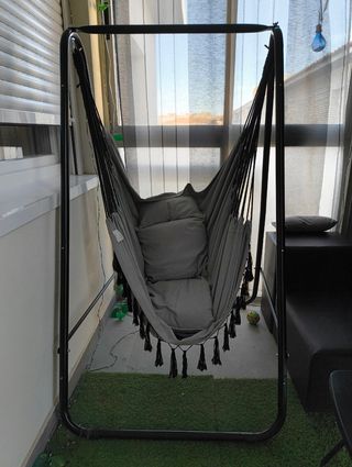 Silla Colgante Tela y Metal Gris