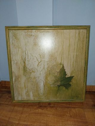 Cuadro decorativo hoja verde y beige
