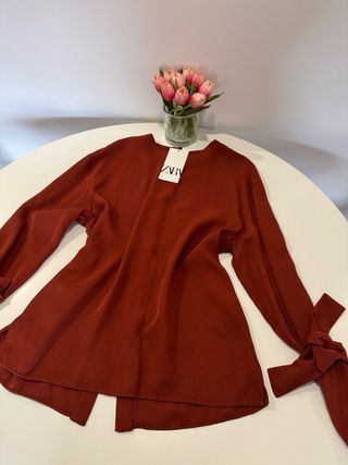 Camisa de Zara Talla S Color Terracota Manga Larga