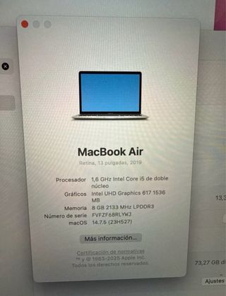 MacBook Air 2019 Plata/Gris Espacial