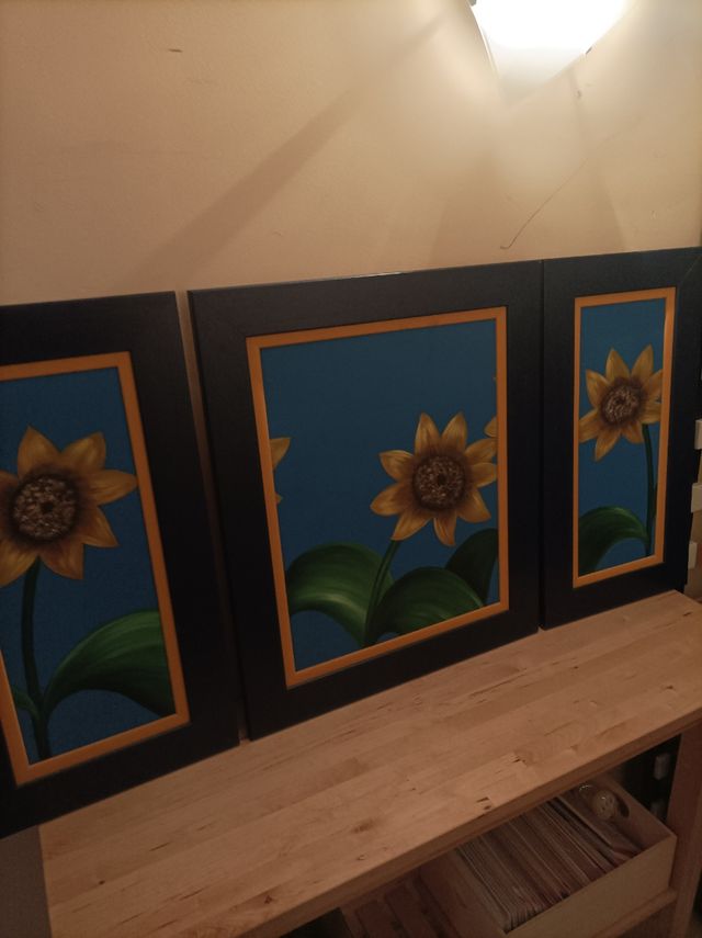 Tríptico de cuadros de girasoles