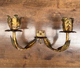 Lampada da parete portacandele doppia in metallo dorato