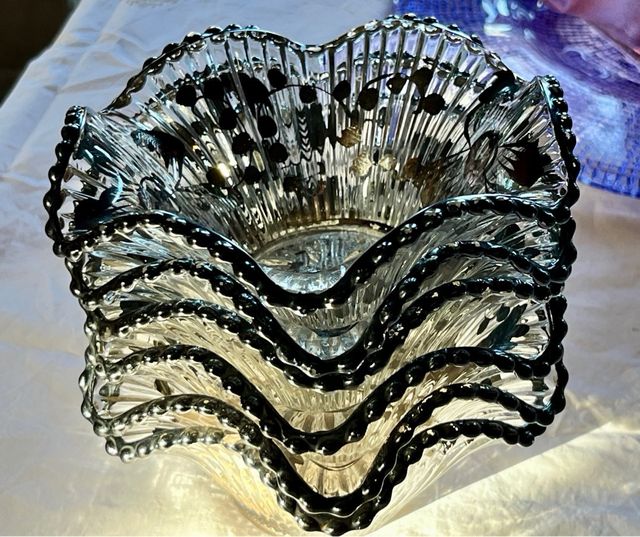 6 cuencos antiguos cristal y plata esterlina