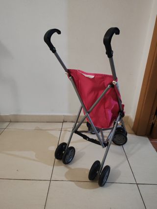 Carro para muñecas rosa y gris