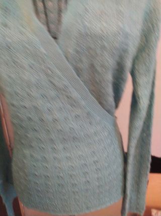 Chaqueta acrílica cruzada color verde azulado