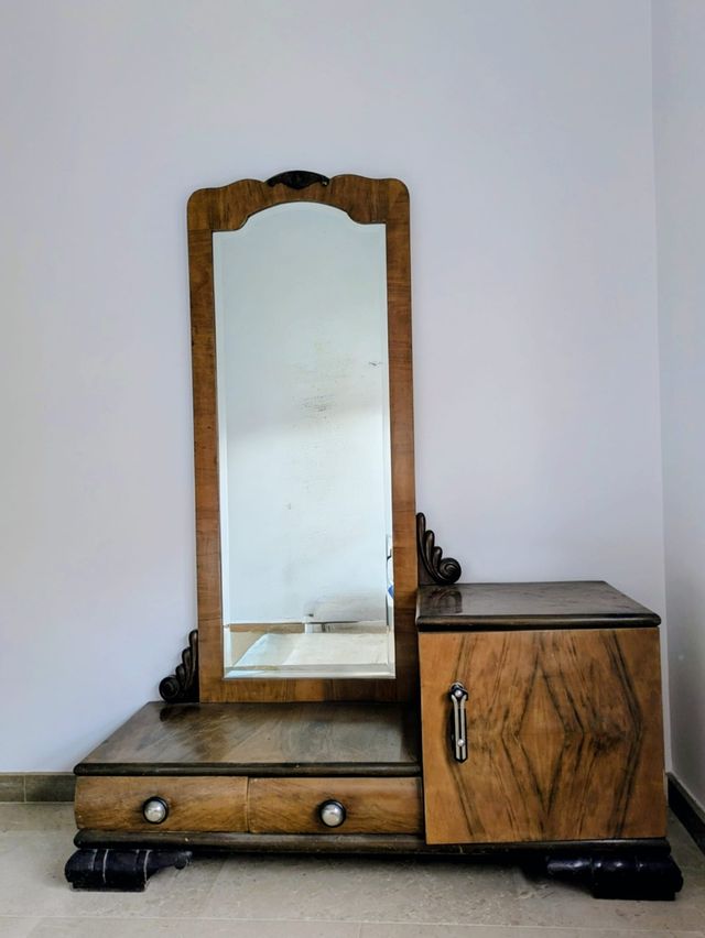 Mueble tocador Art Decó madera y cristal