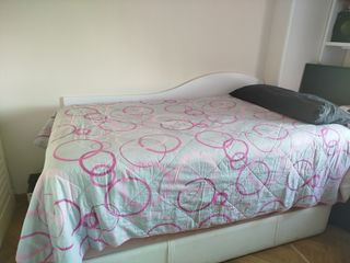 Edredón fino cama 90 gris y rosa