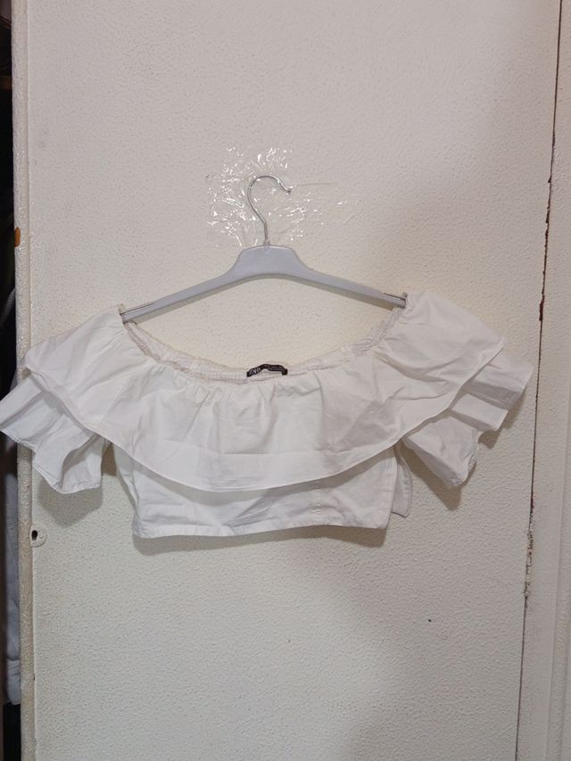 Top Zara Blanco Hombros Descubiertos