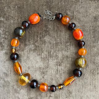 Collar Gargantilla Cuentas Marrón Naranja