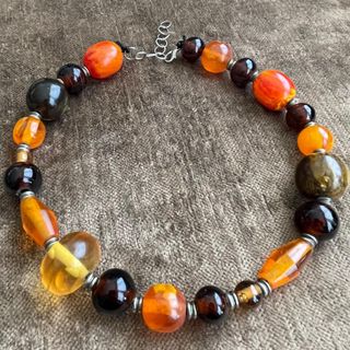 Collar Gargantilla Cuentas Marrón Naranja