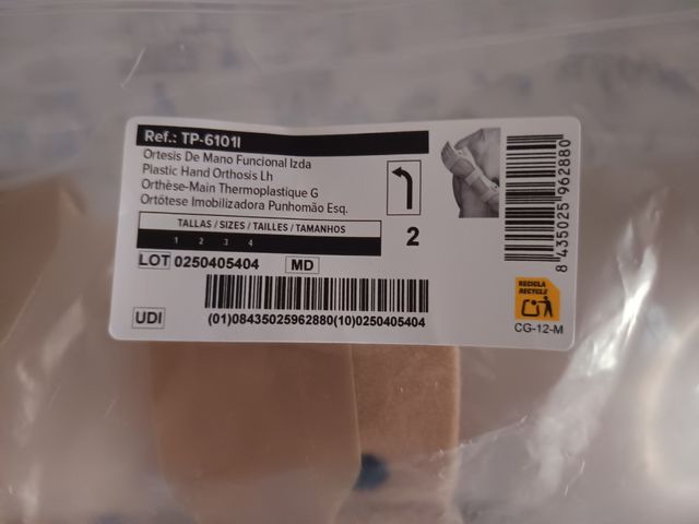 Férula Orliman termoplástico. Sin uso