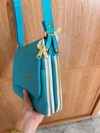 Bolso bandolera turquesa con logo árbol